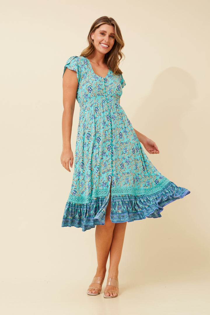 Emmi Diamond Print Midi Dress-Burgundy/Final Sale