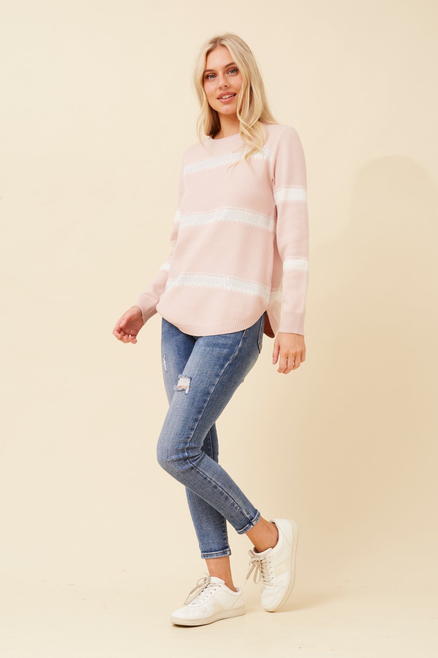 Olivia Stripe Pullover with Diamante Details KP522531