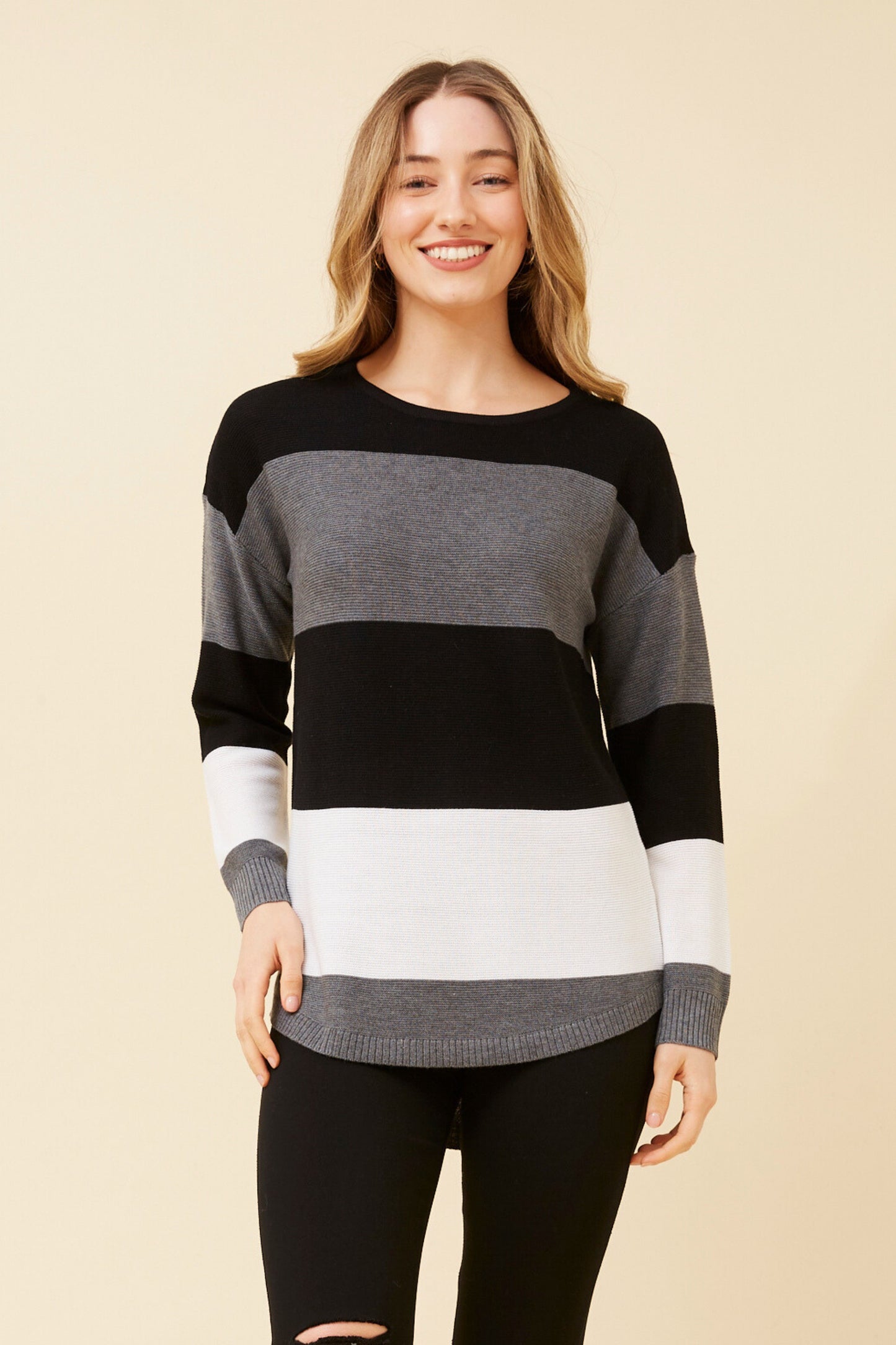 Olivia Colour Block Knit Jumper - GreyMarl  KP507819