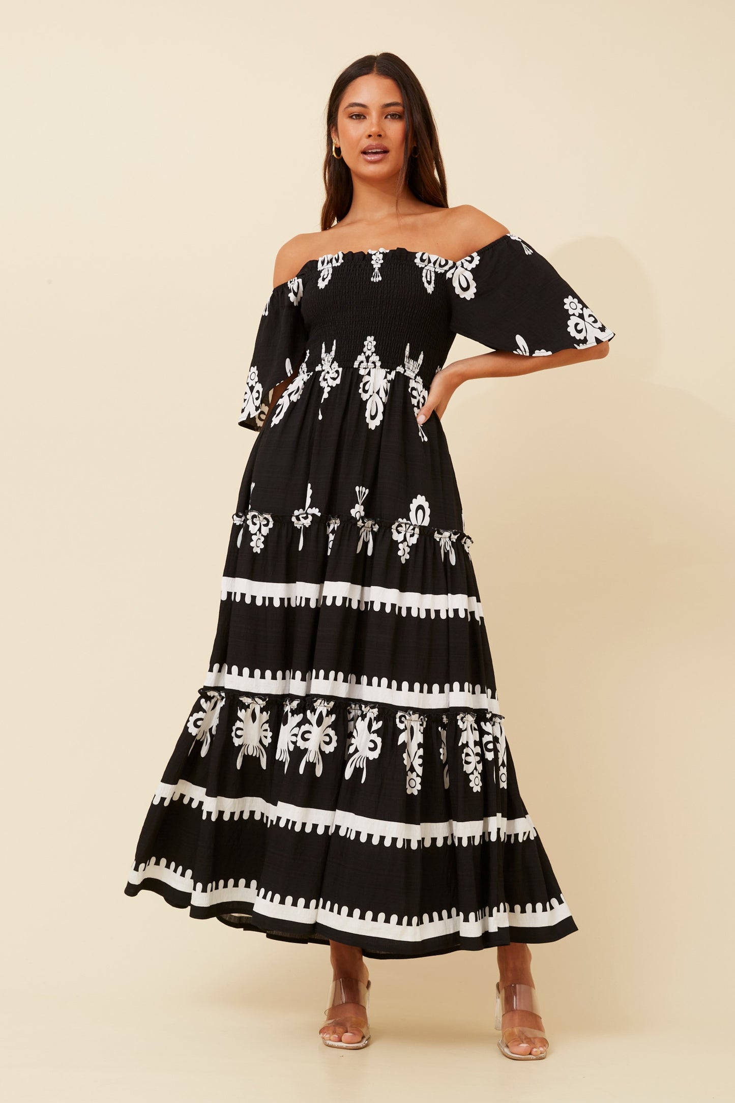 Myra Boho Print Maxi Dress D522257 Black