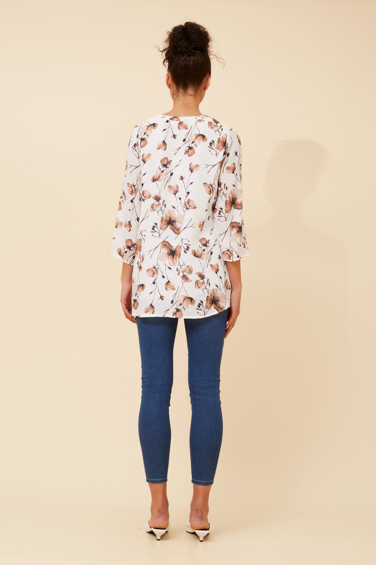 Edie Floral Print Button Top T526521 Toffee