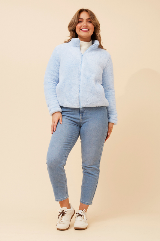 Front FAUX FUR Jacket- J526293 Skylight