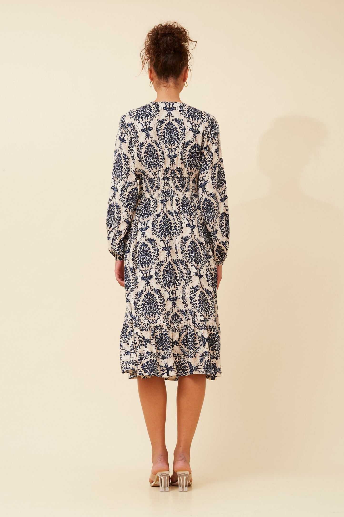 Sirena Floral Midi Boho Dress D734186 Navy