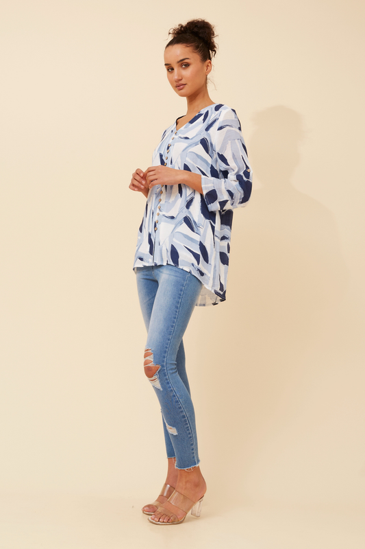 Edie Floral Print Button Top T526718 Blue