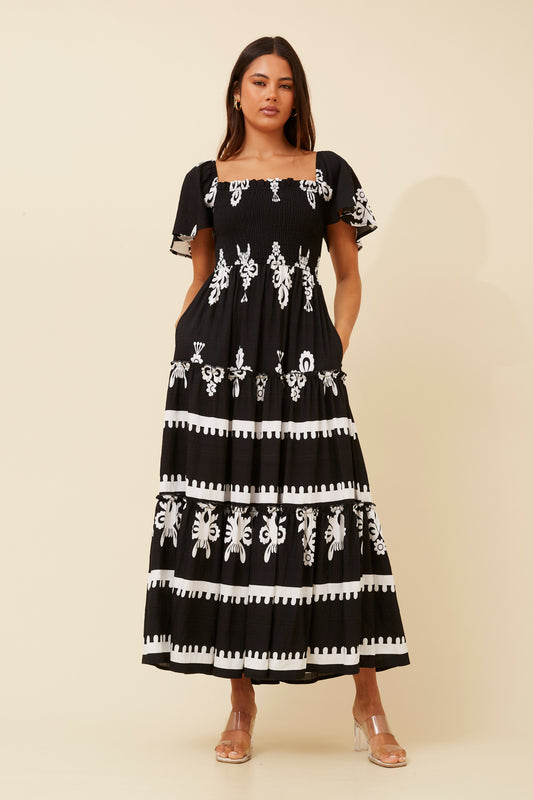 Myra Boho Print Maxi Dress D522257 Black