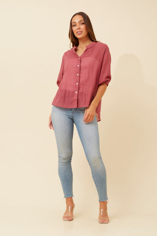 Rosa Shirt with Back Button Detail - Red Dahlia T511586