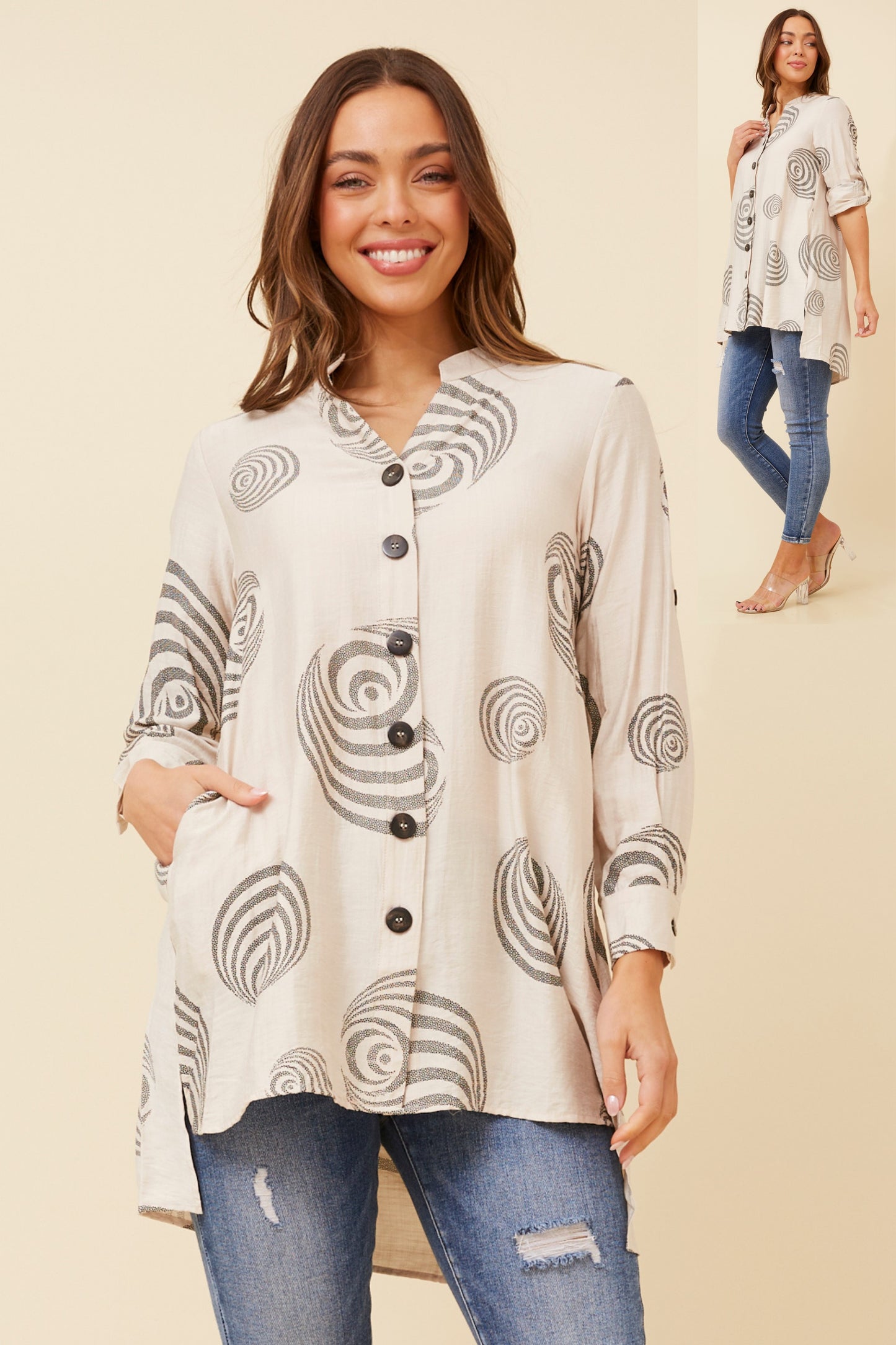 Claire Abstract Print Shirt T518979 Linen