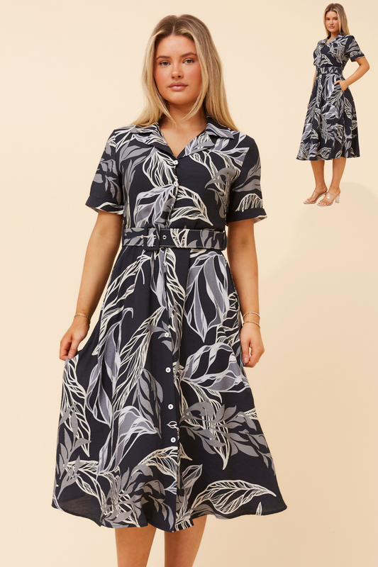 Kenzie Floral Print Shirt Dress D526918 Navy