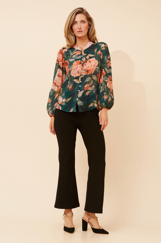 Siyra Floral Party Blouse T526989 Emerald