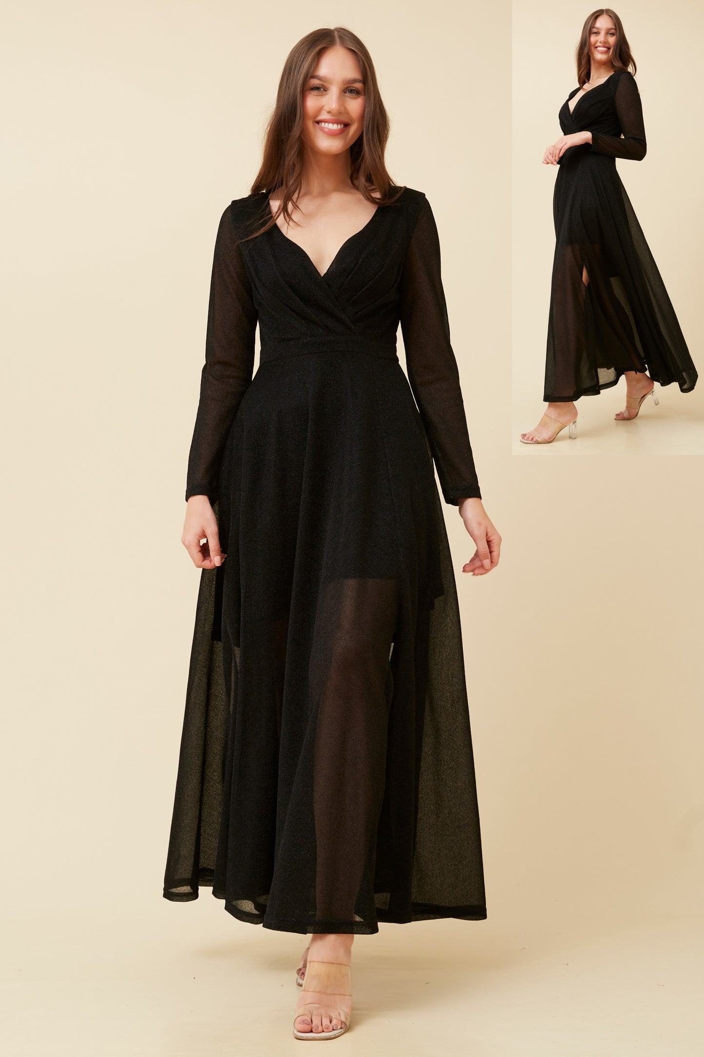 Ally Glitter Party Long Sleeve Dress - Black D516344