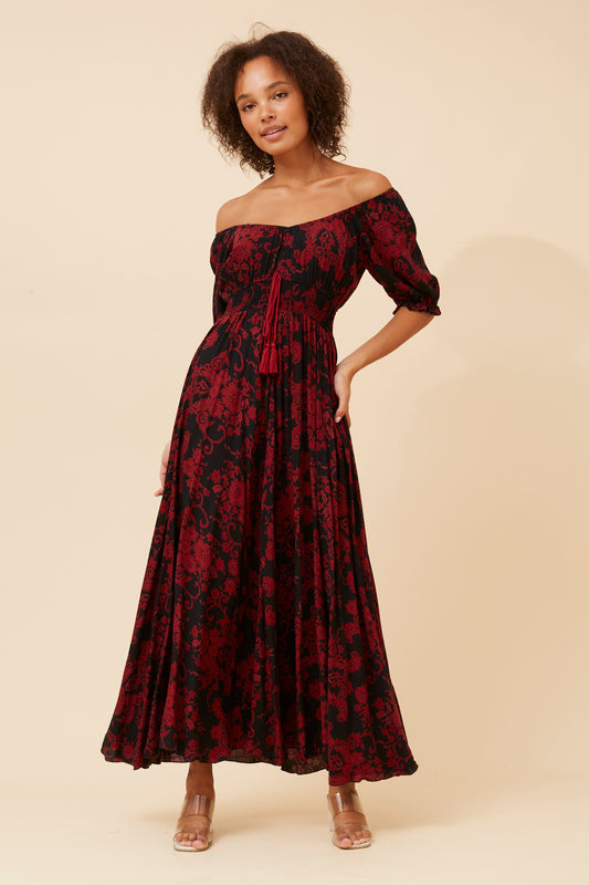 Molly Floral Boho Maxi Dress- D524559 Black