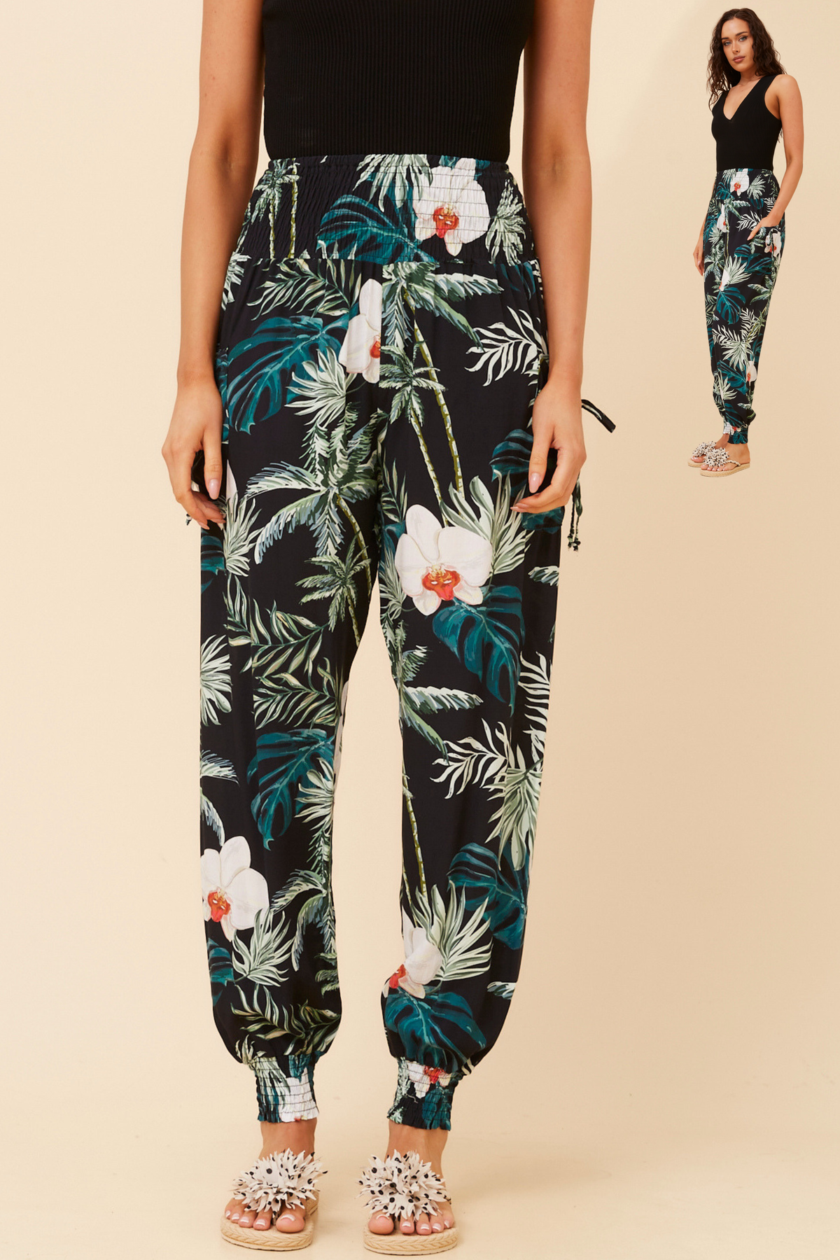 Floral Printed Harem Pants - P526614 Navy