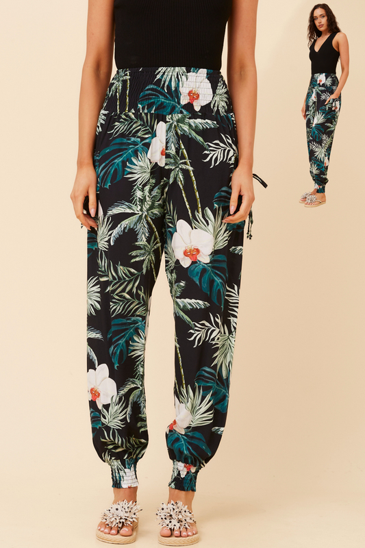 Floral Printed Harem Pants - P526614 Navy