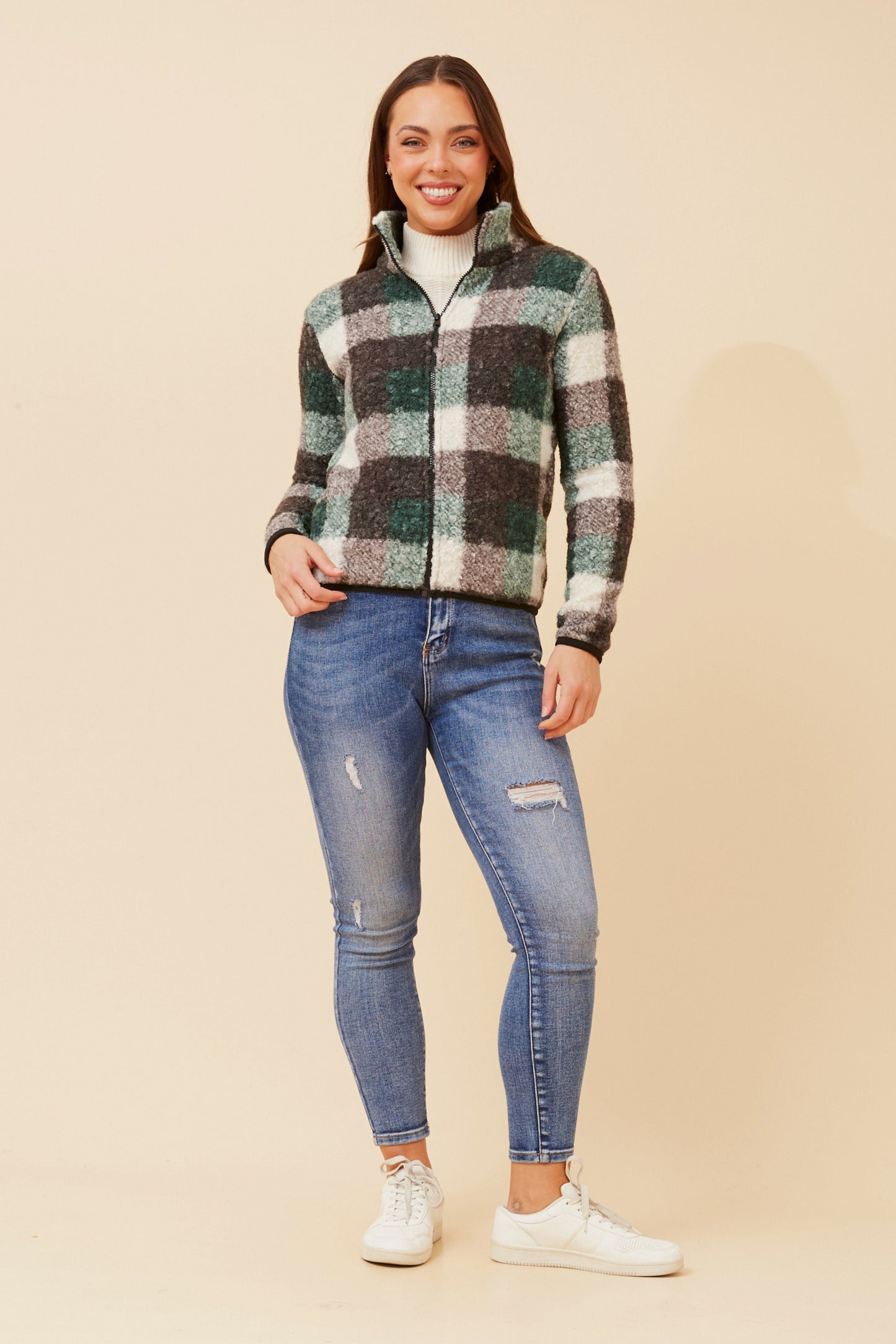 Geometric Print Teddy Jacket J519246