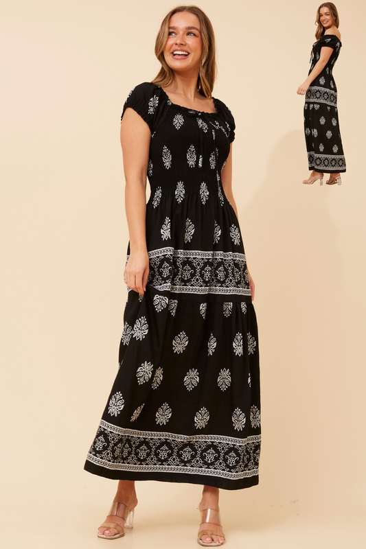 Priya Border Print Maxi Dress D736742 Multi Black