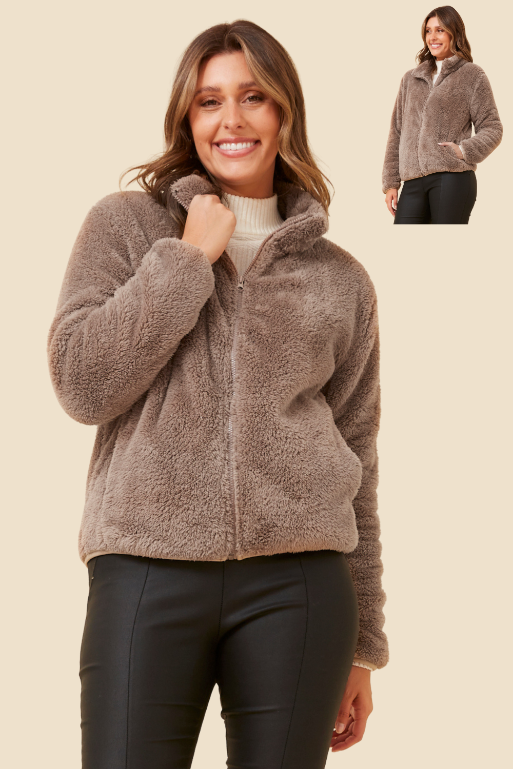 Front FAUX FUR Jacket- J526293 Clay