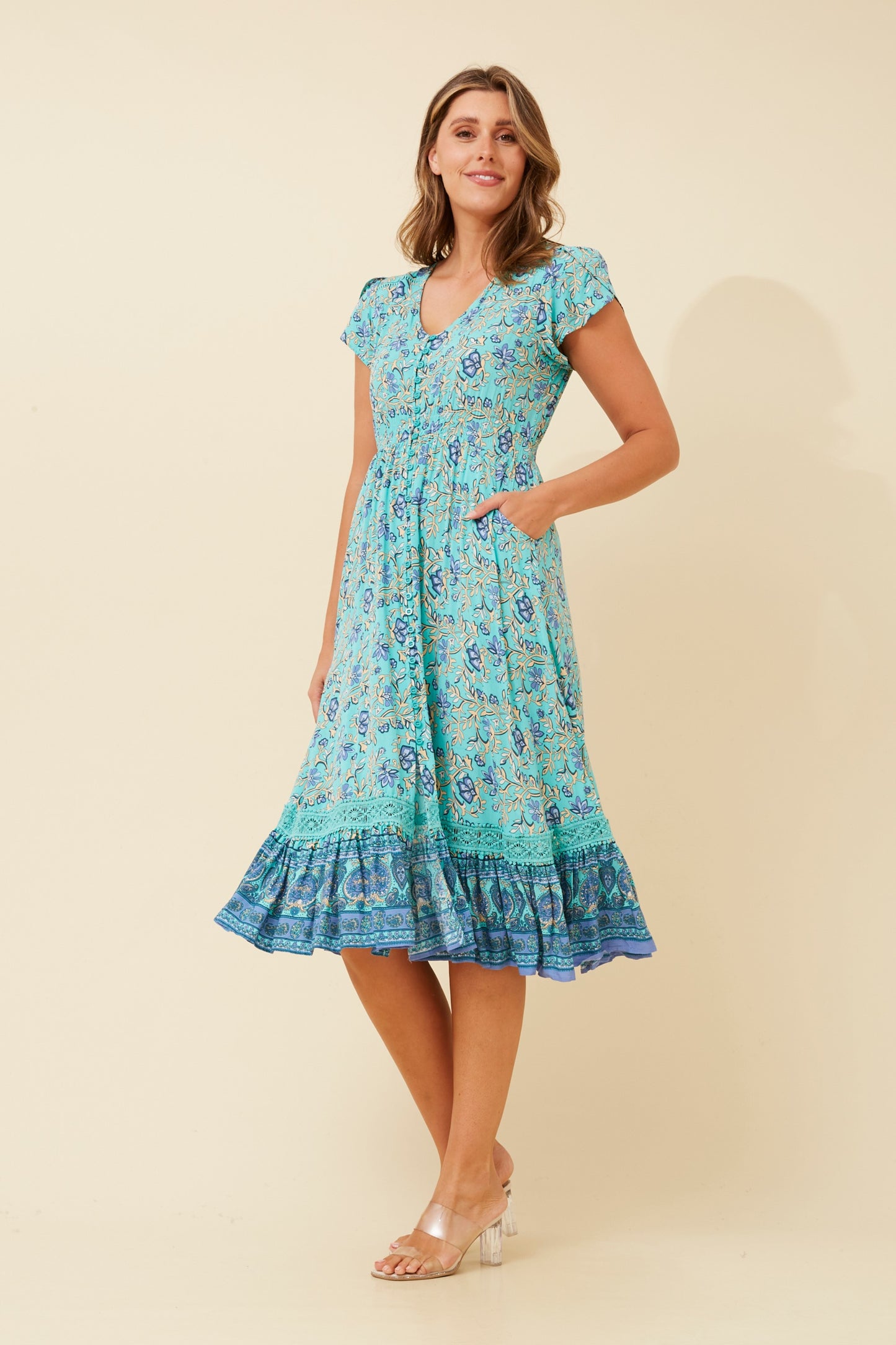 Zubi Flower Print Midi Dress - D523092 Blue