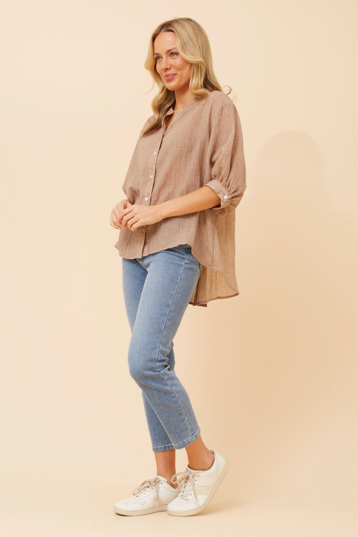 Rosa Shirt with Back Button Detail - Taupe T511586