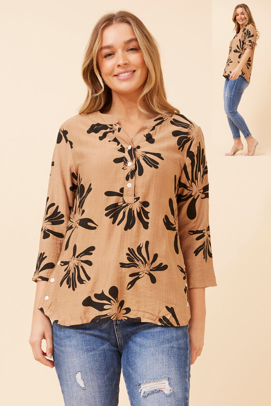 Grazia Floral Print Top T523591 Toffee
