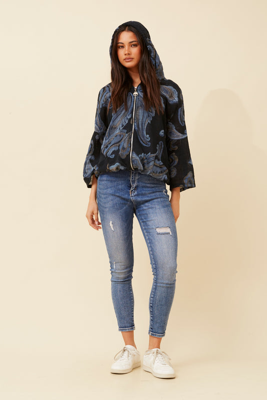 Seta Paisley Printed Hoody Jacket J522888 Black