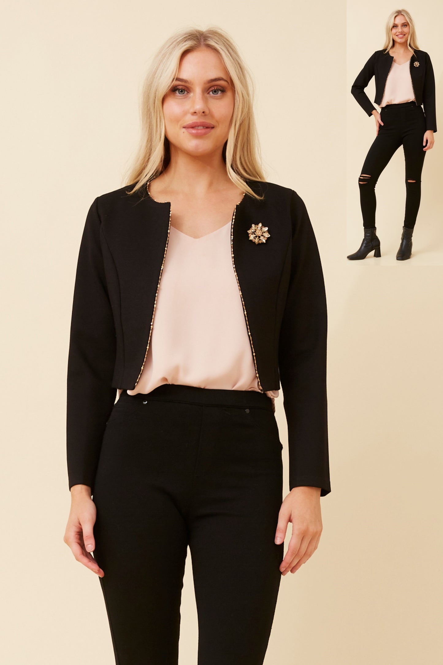 Volare Diamante Detail Crop Jacket J522958 Black