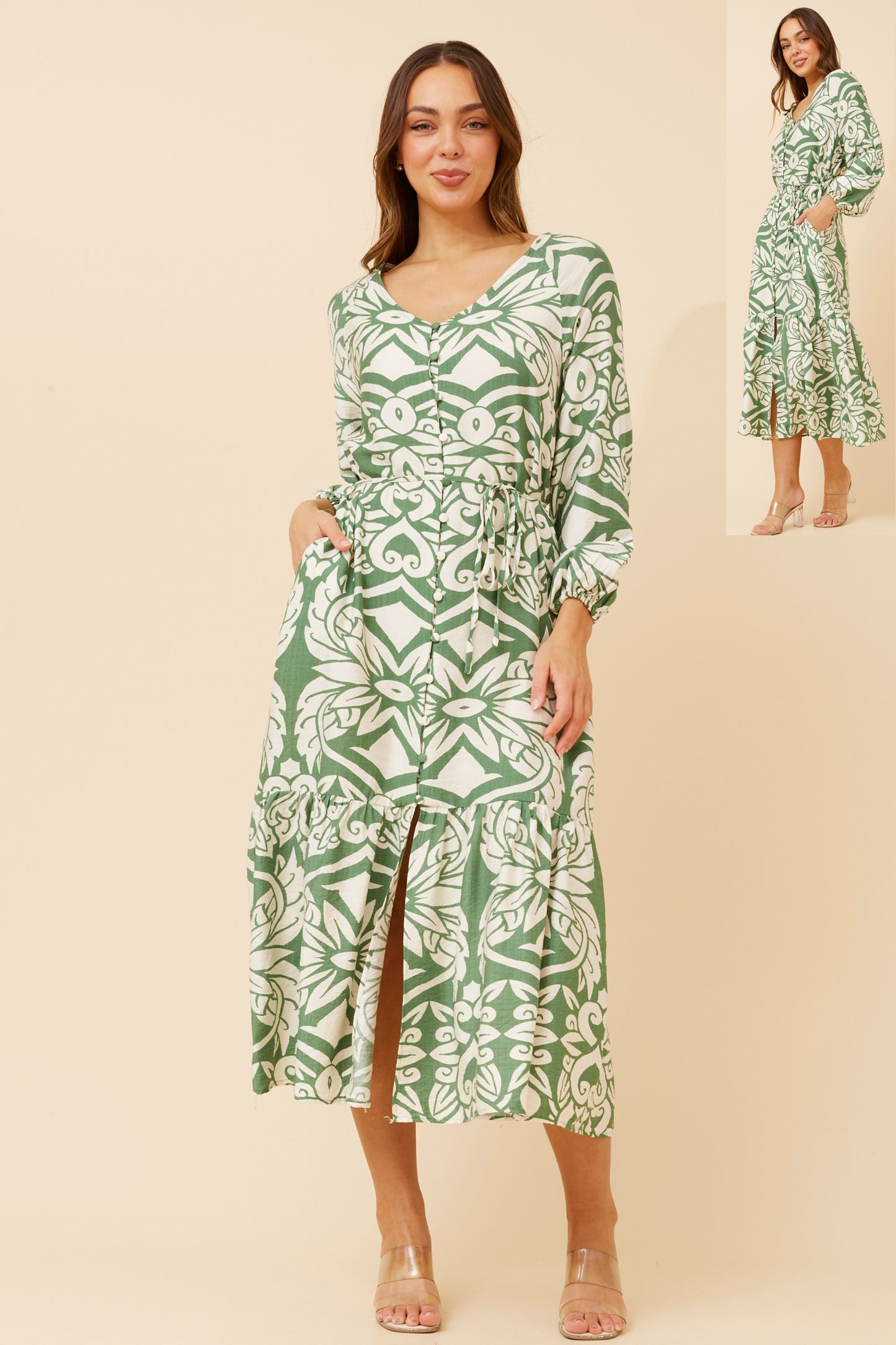 Winn Paisley Printed Midi Dress D734249 Green