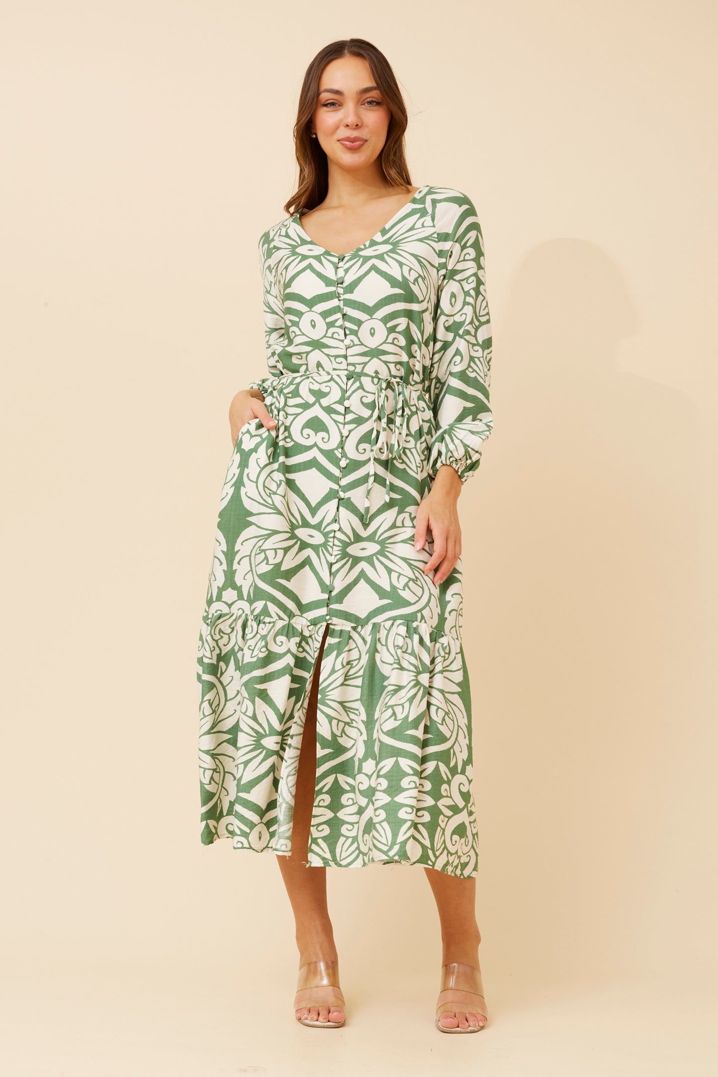 Winn Paisley Printed Midi Dress D734249 Green