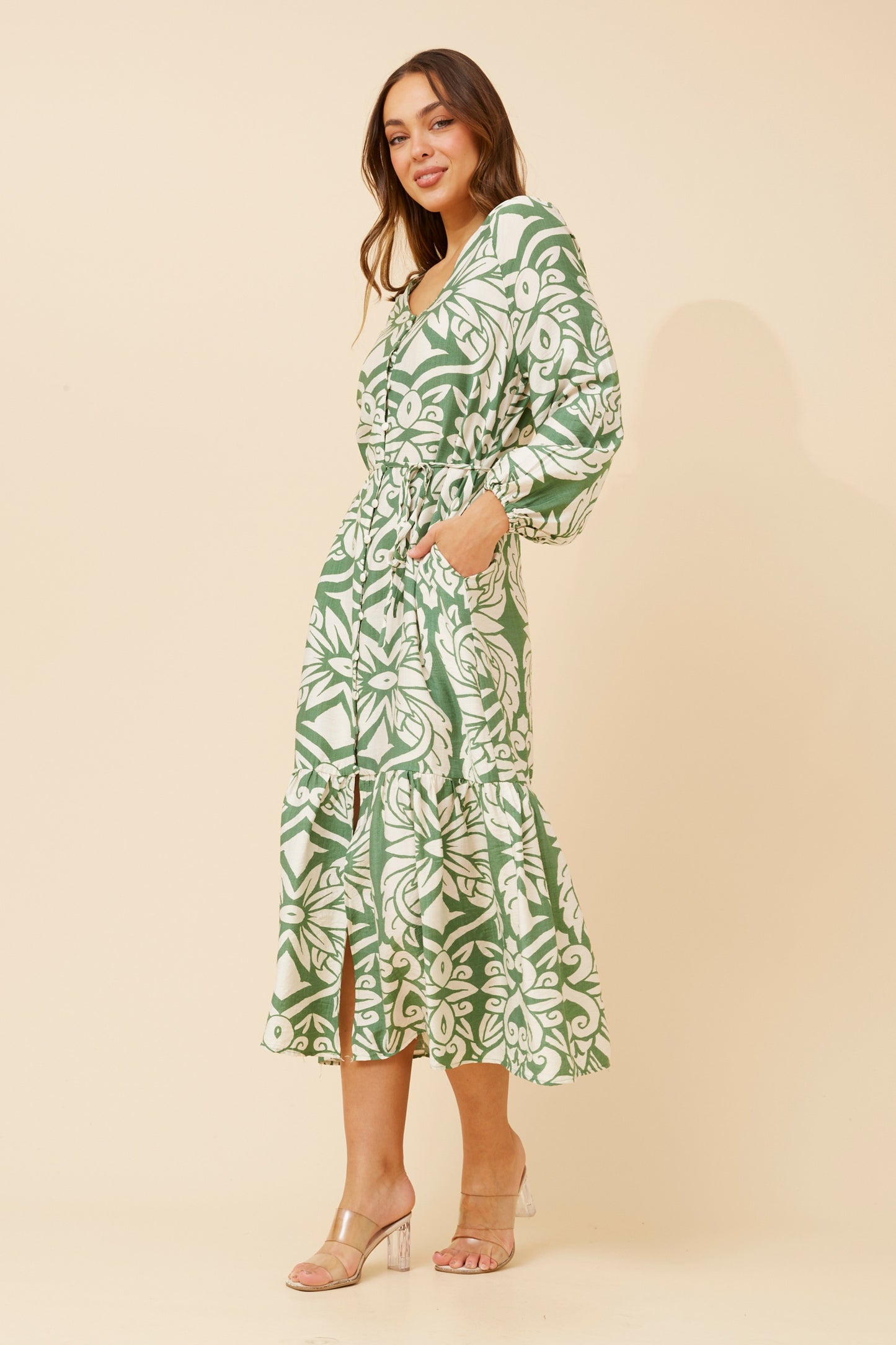 Winn Paisley Printed Midi Dress D734249 Green