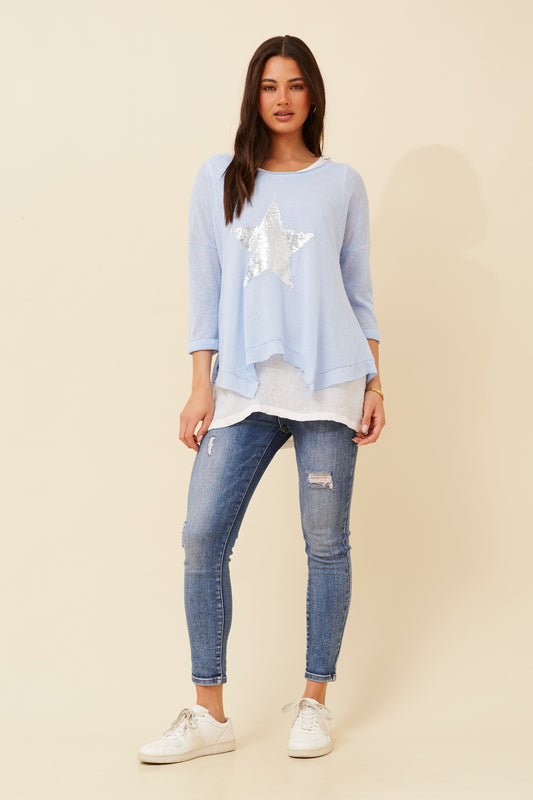Axel Star Print Blouse T508236 SkyLight