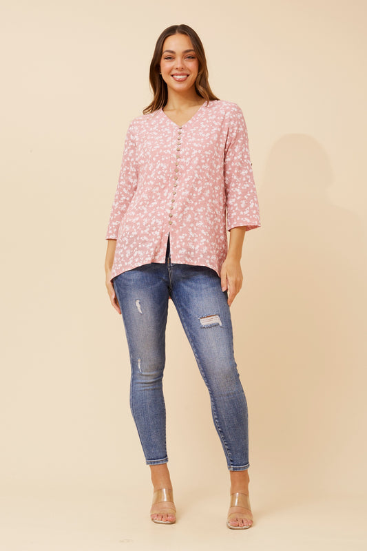 Edie Floral Print Button Top - Pink T523600
