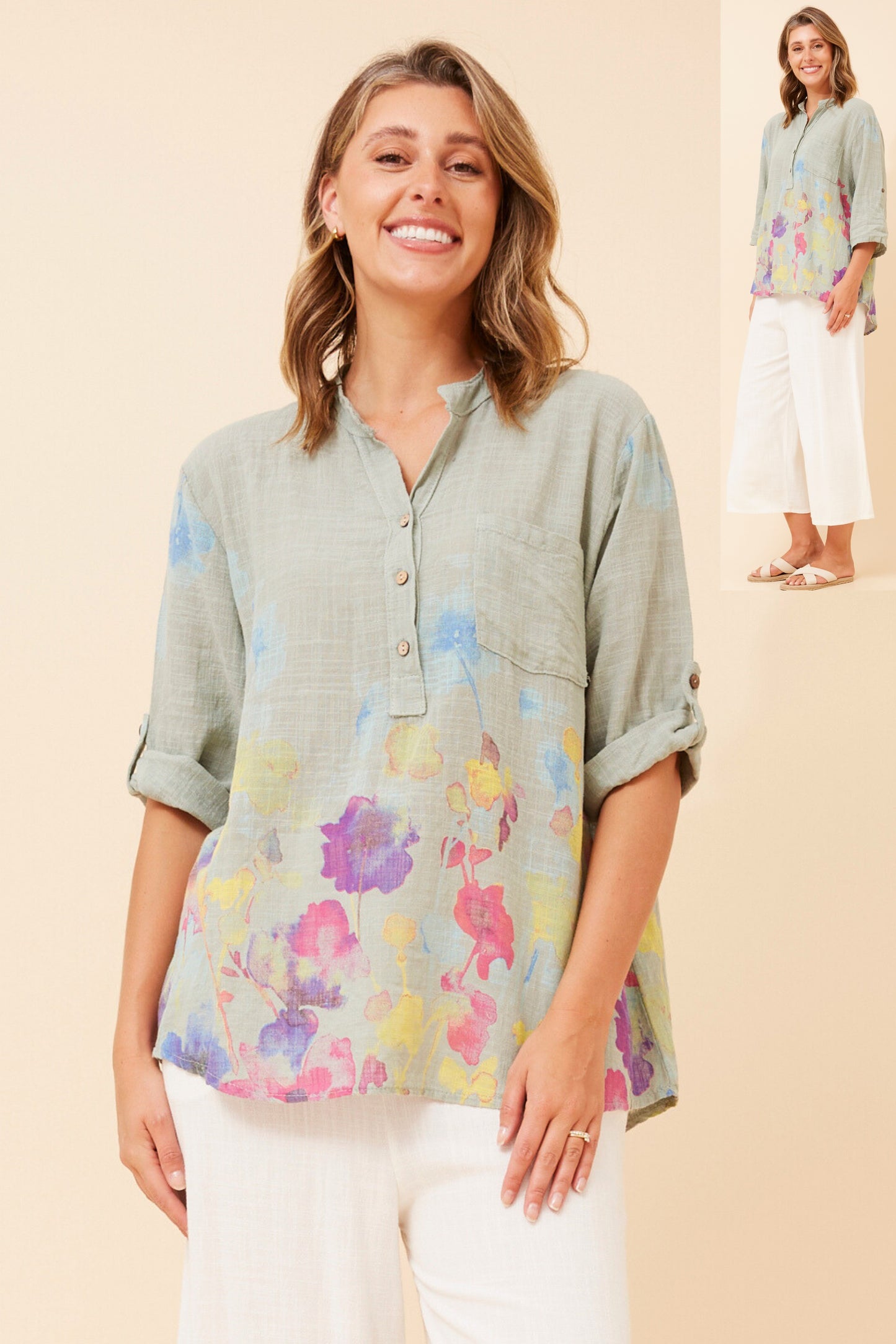 Skye Italian Floral Top T524783 Sage