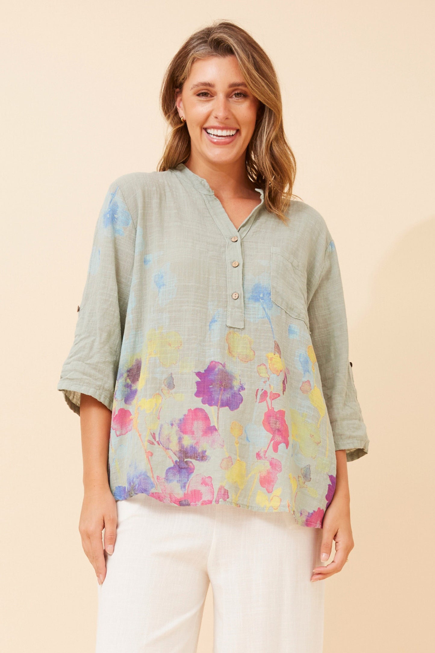 Skye Italian Floral Top T524783 Sage