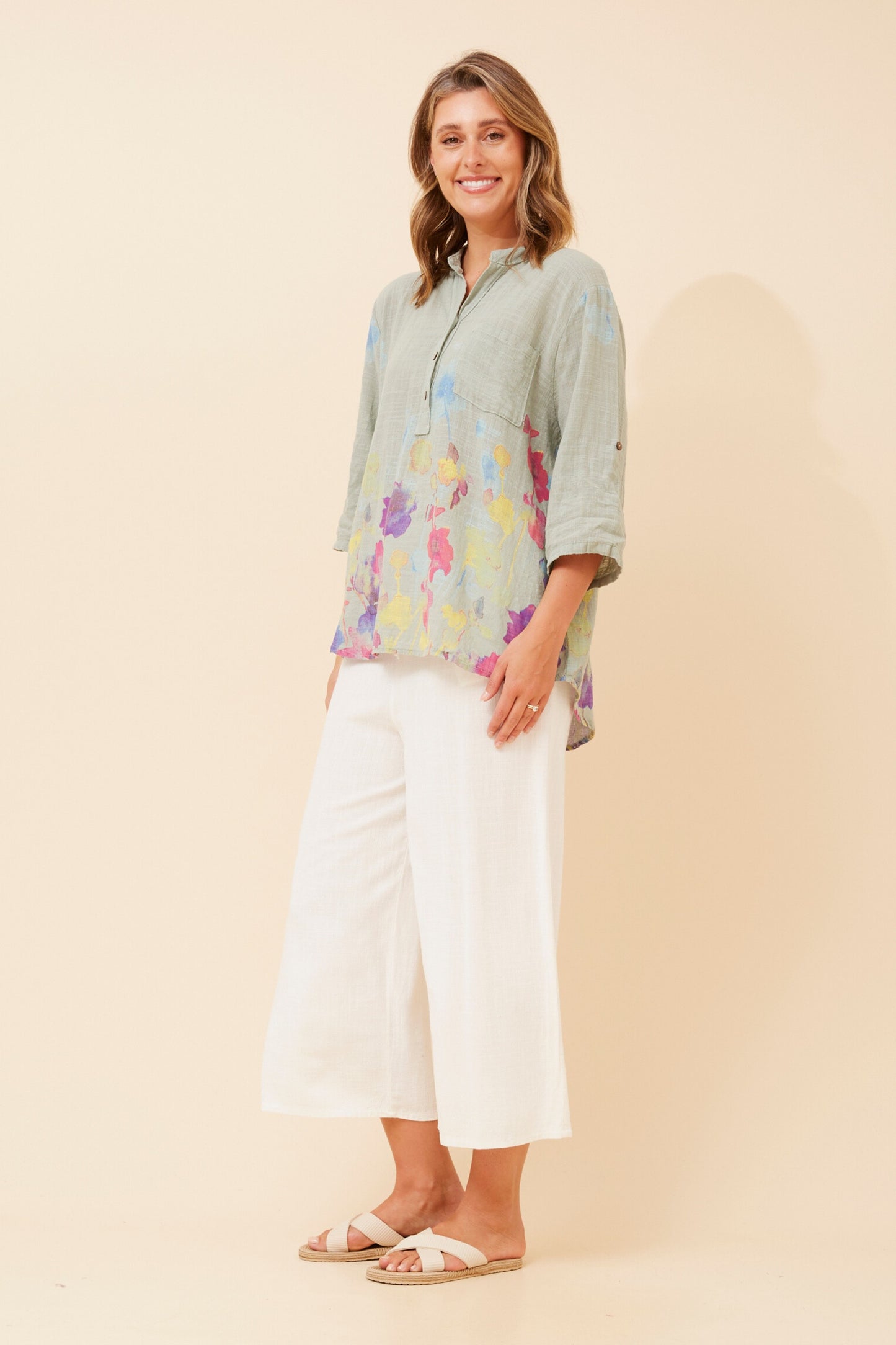 Skye Italian Floral Top T524783 Sage