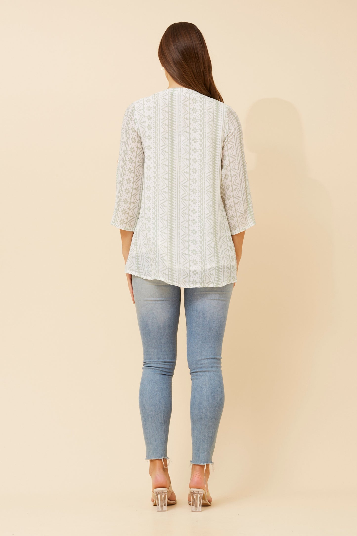 Edie Floral Print Button Top - Sage T523602