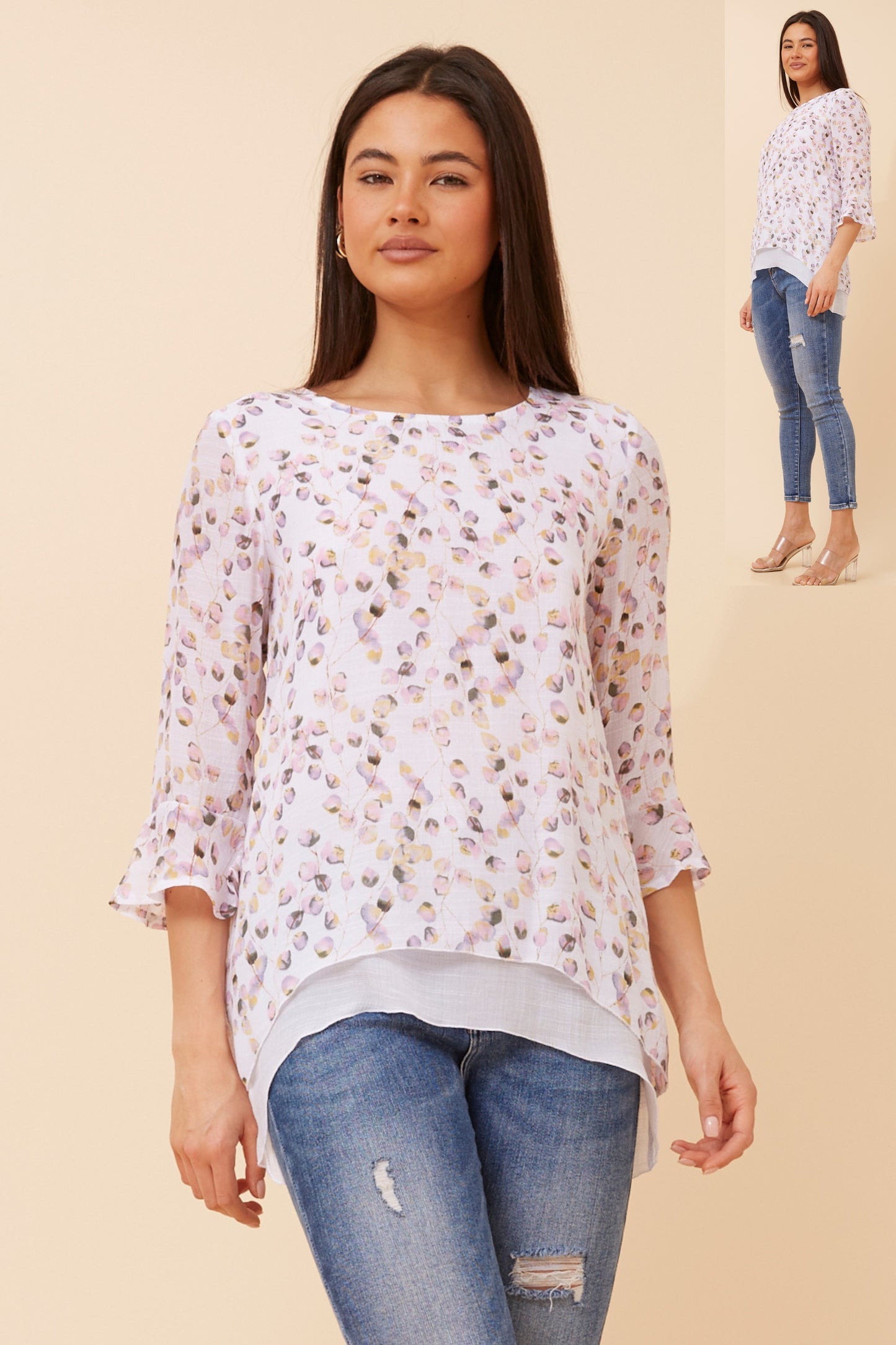 Leon Double Layer Printed Top T523346 Pink