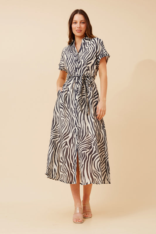 Zuri Animal Print Shirt Dres D734593 Navy/White
