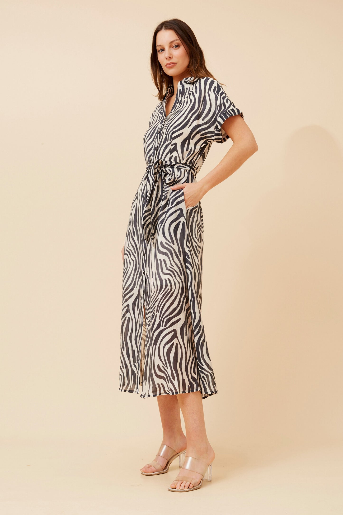 Zuri Animal Print Shirt Dres D734593 Navy/White