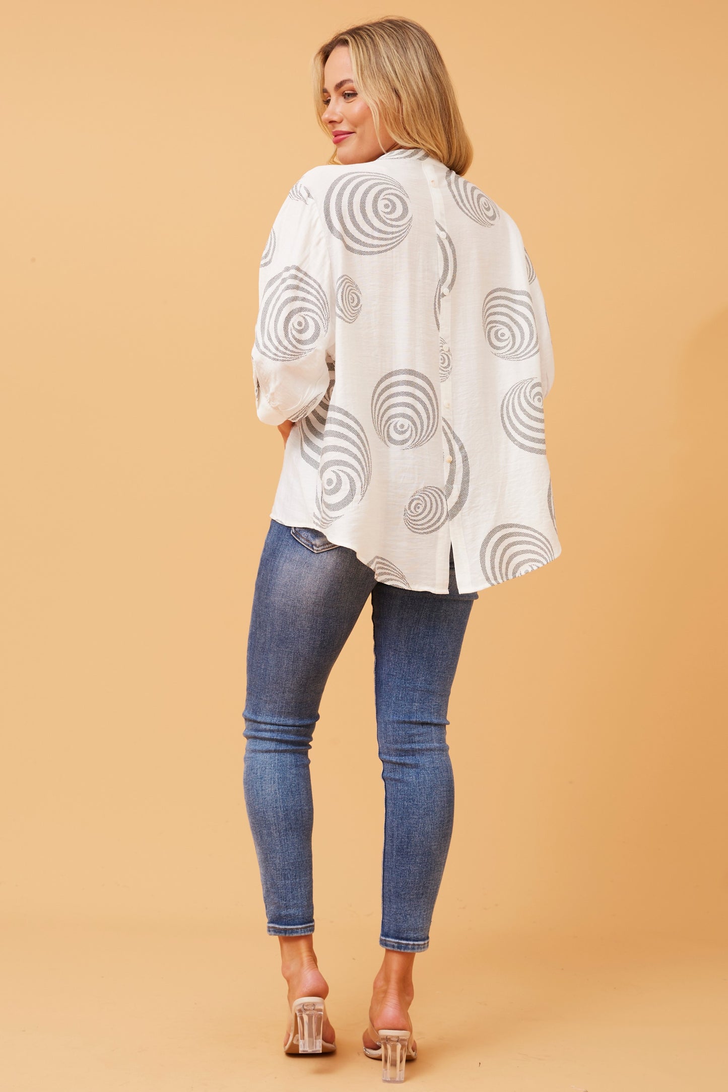 Alicia Printed Back Button Top T519118 White