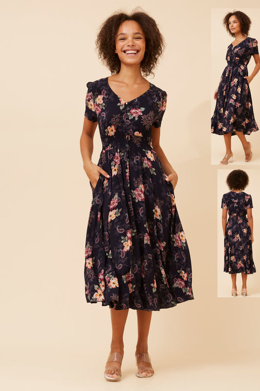 Serena Floral Print Midi Dress -  D524553