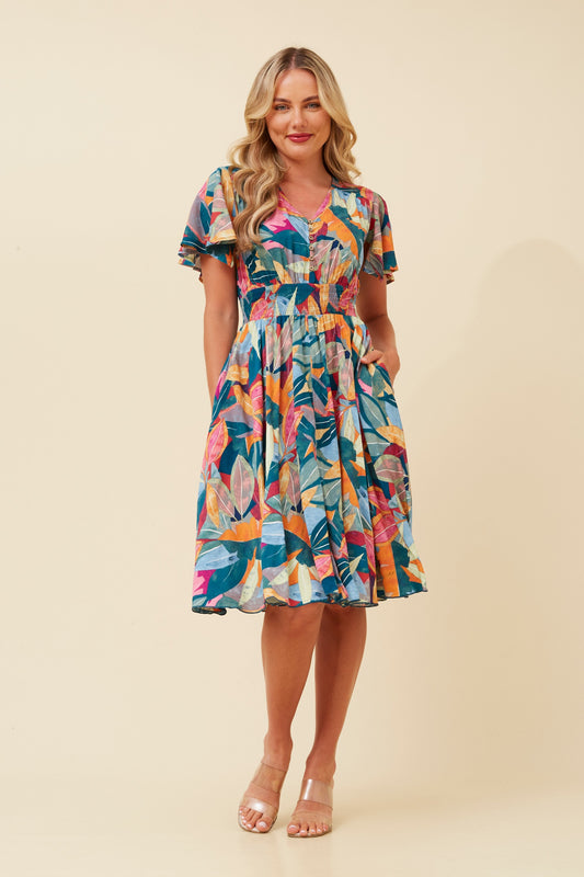 Sana Leaf Print Dress D519043