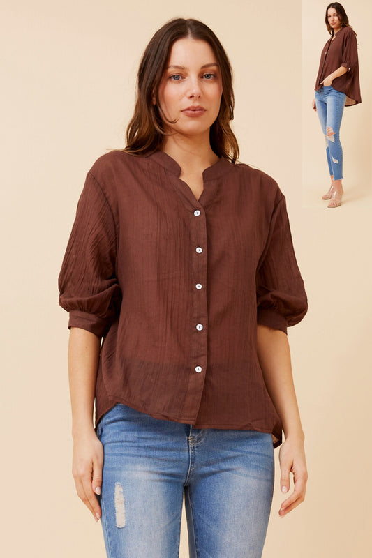 Rosa Shirt with Back Button Detail -Bitter Chocolate T511586