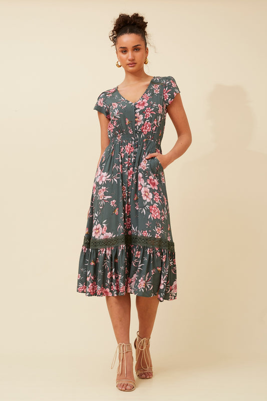 Serena Floral Print Midi Dress -  D519854