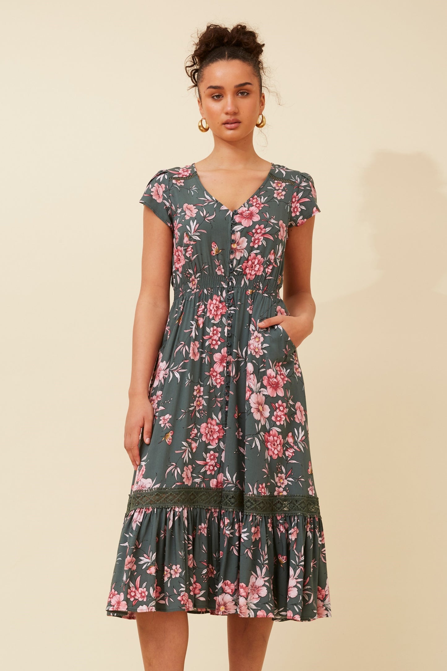 Serena Floral Print Midi Dress -  D519854