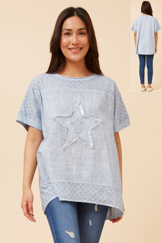 Louise Star Pattern Top T734757 Light Blue