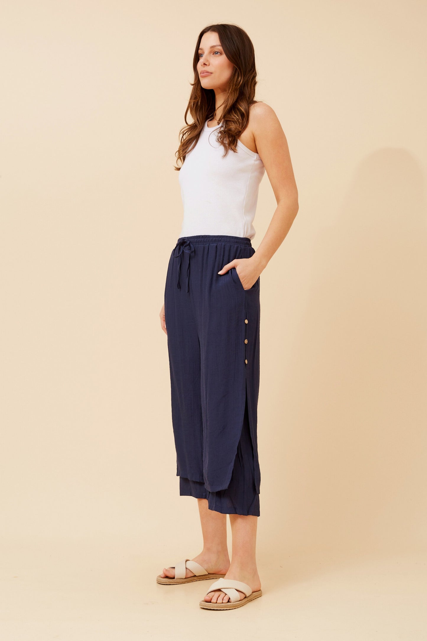 Jenna Button Detail Pant P510691 - Navy