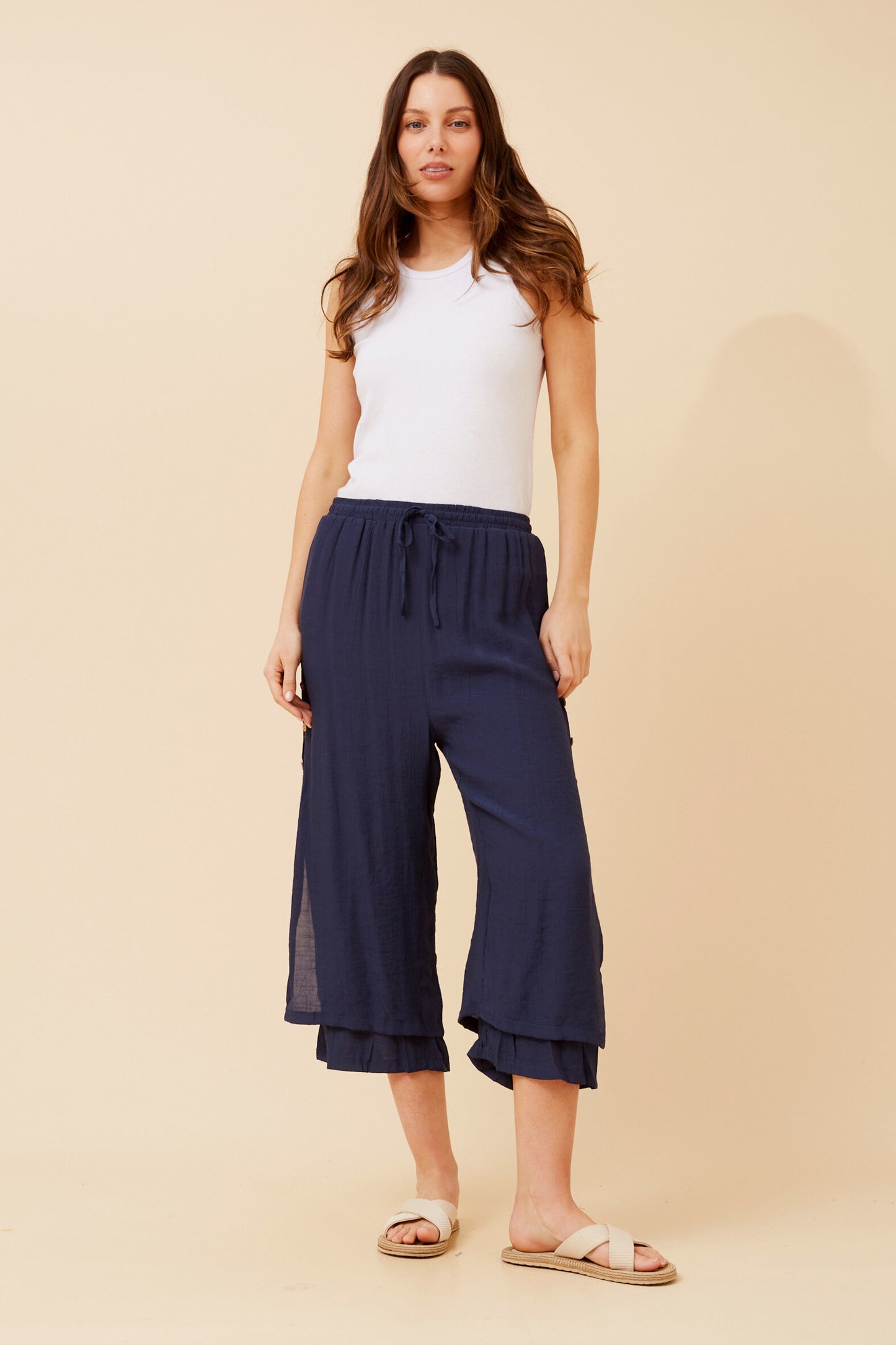 Jenna Button Detail Pant P510691 - Navy