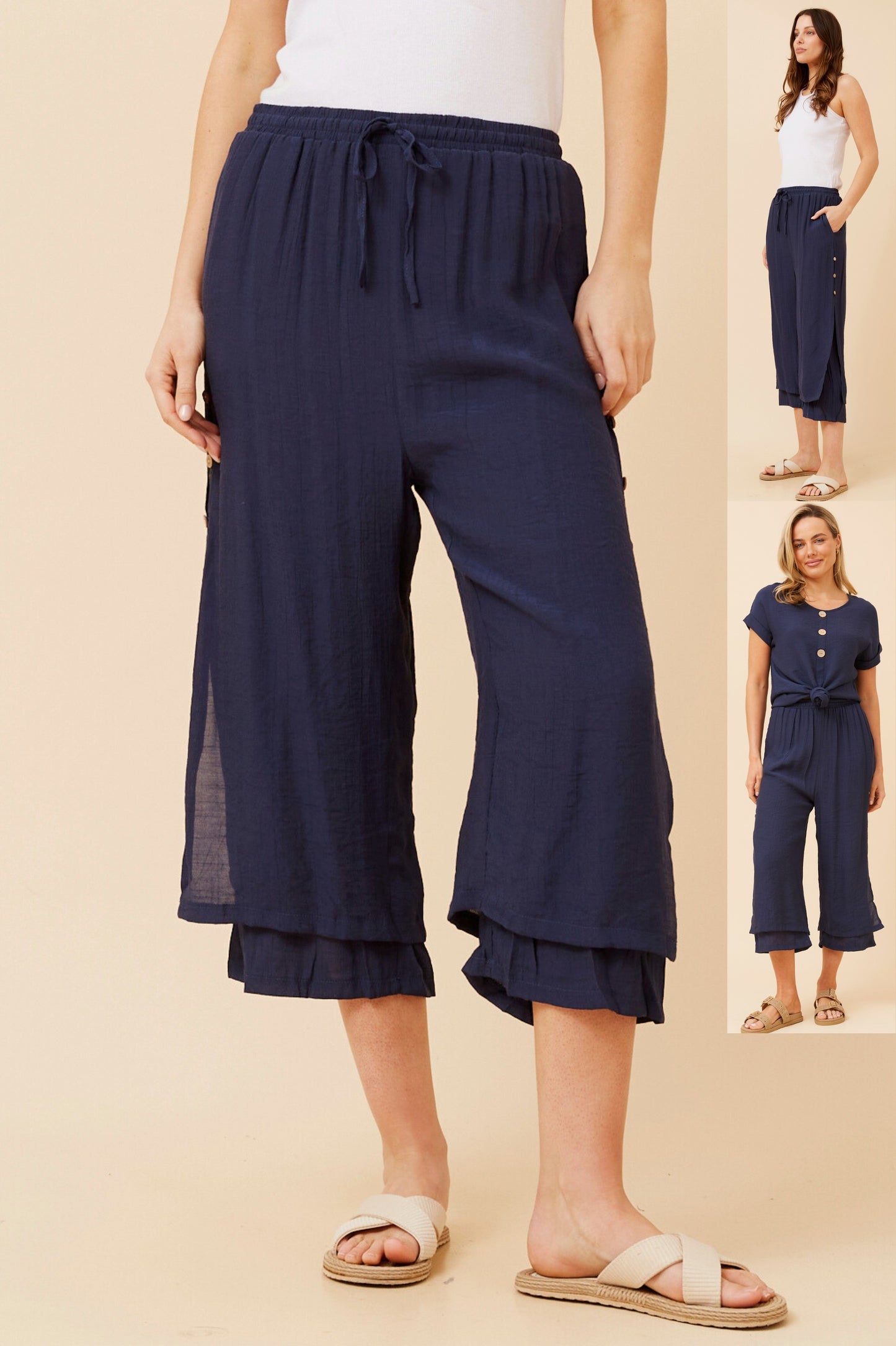 Jenna Button Detail Pant P510691 - Navy