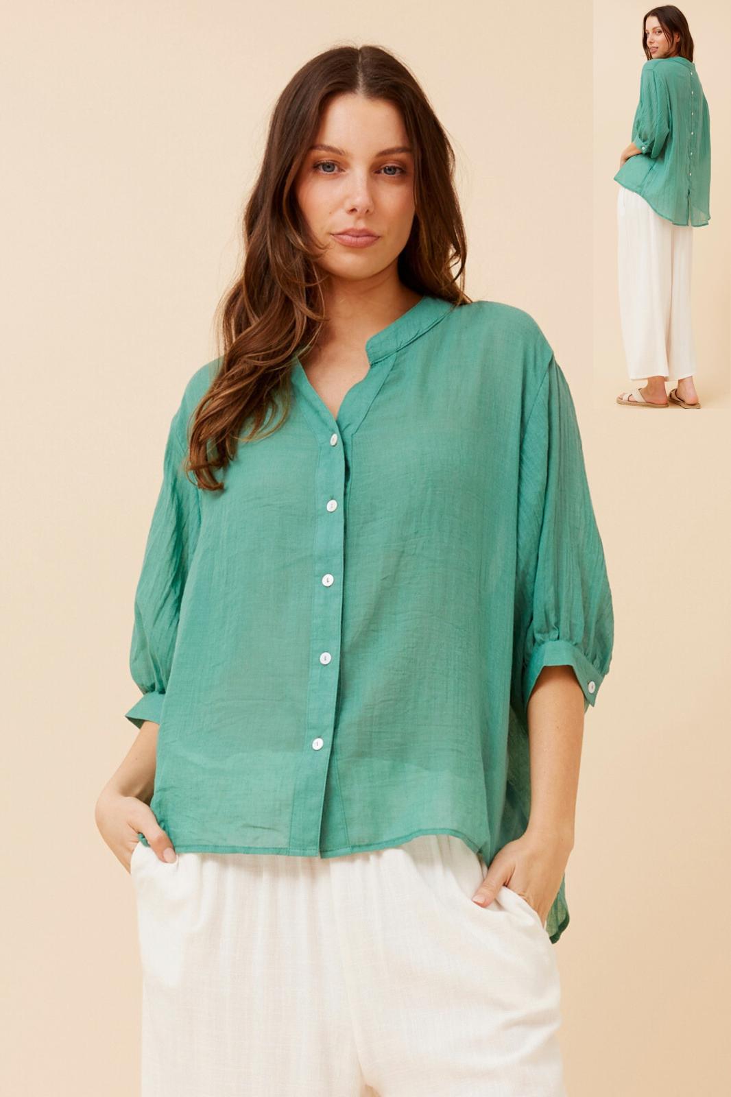 Rosa Shirt with Back Button Detail -Gumleaf T511586