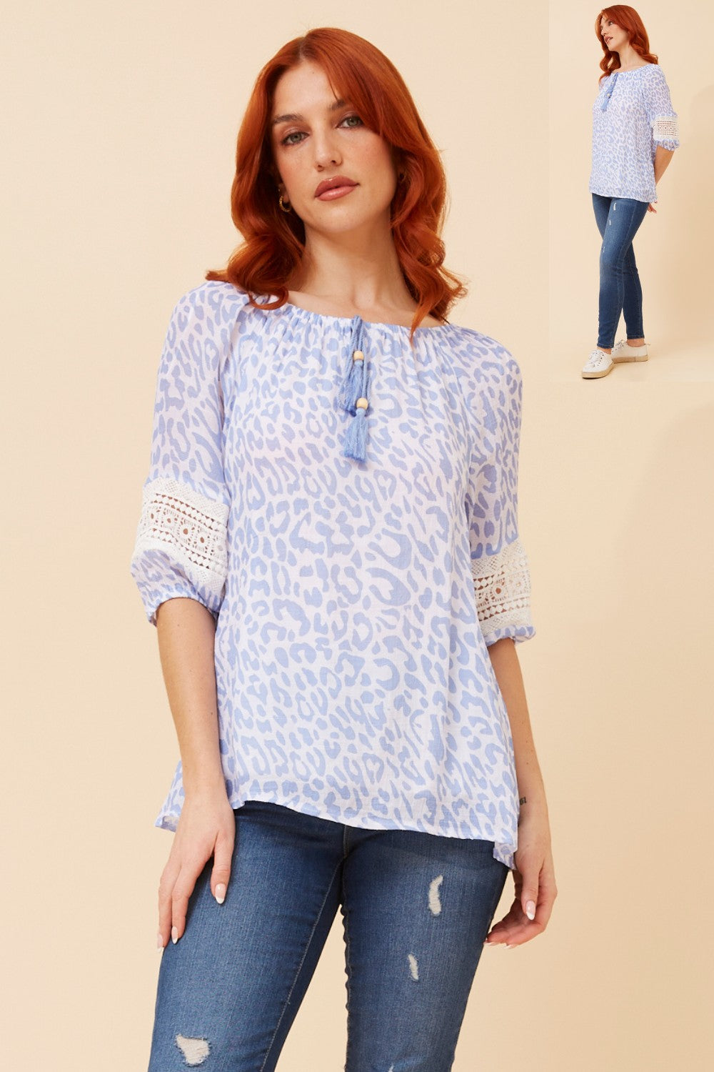 Reba Print Peasant Top - T167817