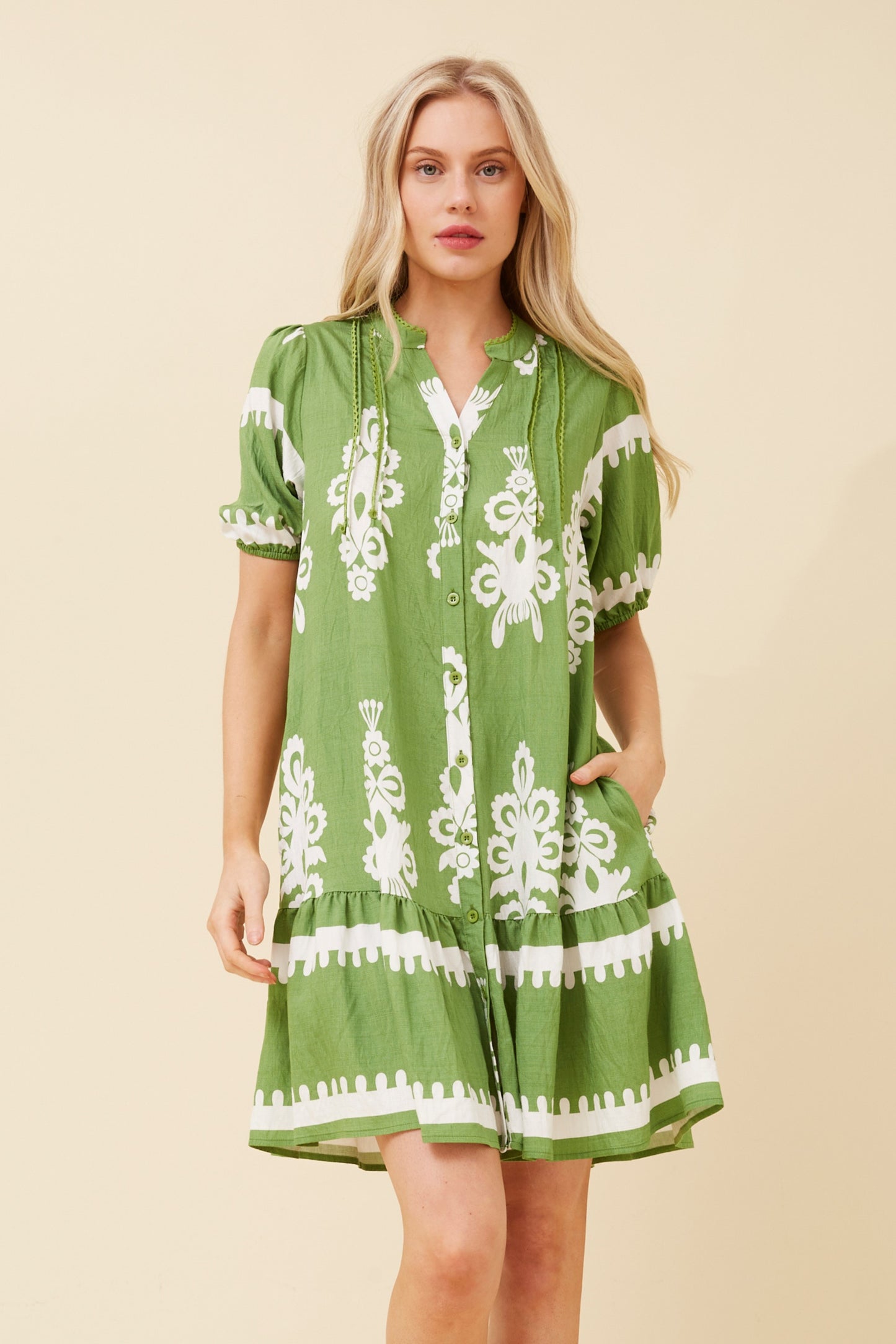 Gana Lace Trim Details Dress D521687 Green